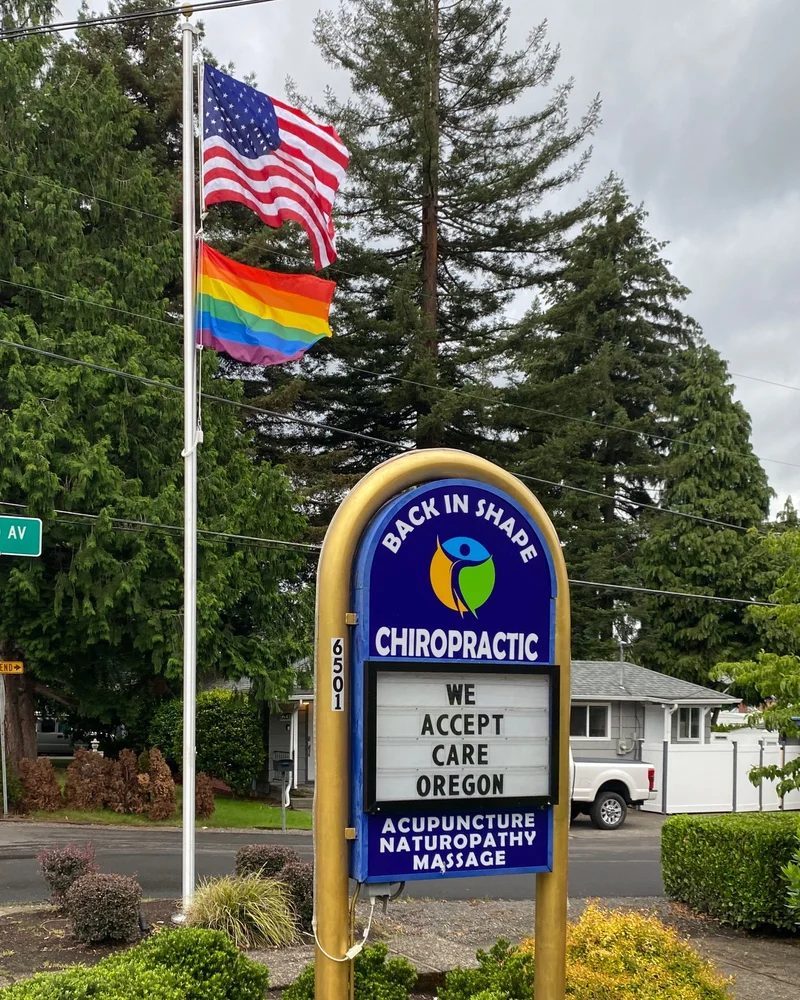 Back In Shape Chiropractic office sign in Milwaukie, Oregon