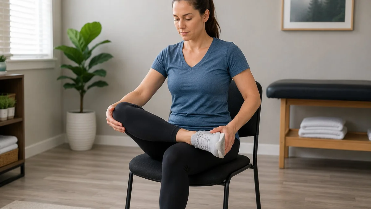 Person performing a gentle seated stretch for sciatic nerve pain